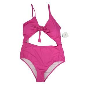 Marina West Barbie Pink Tie Front Cut Out One Piece Swimsuit UPF 50+